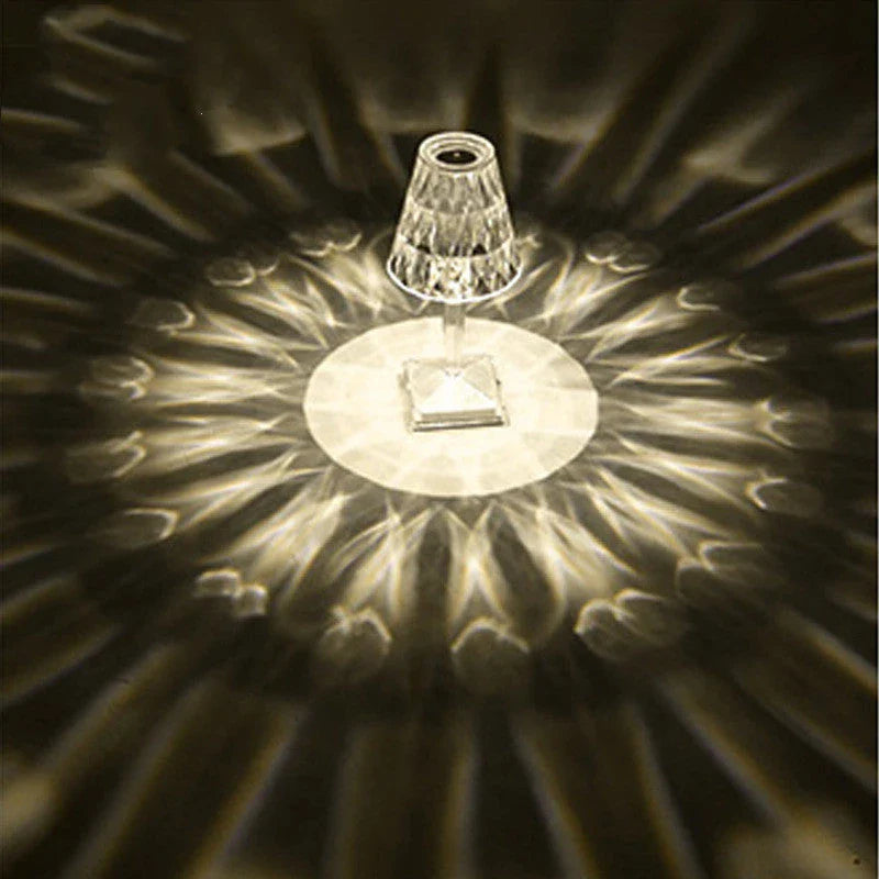 Elegant acrylic desk lamp with mesmerising prismatic lighting effects, perfect for enhancing the ambiance in any room.