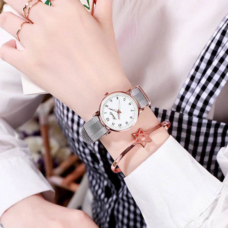 Luminous Starry Sky Watch with rainbow canvas strap for ladies, 36mm dial