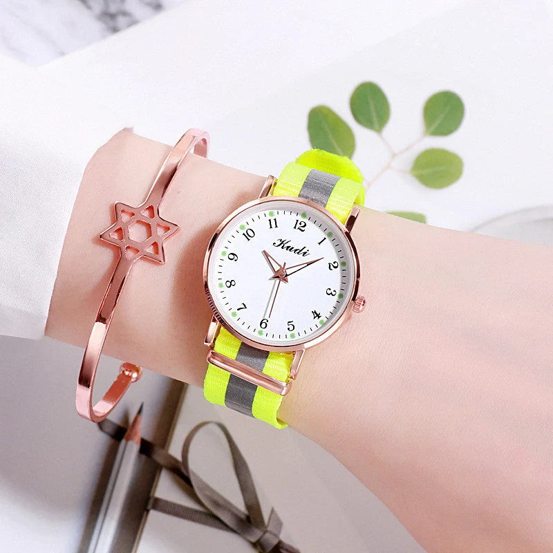 Luminous Starry Sky Watch with rainbow canvas strap for ladies, 36mm dial