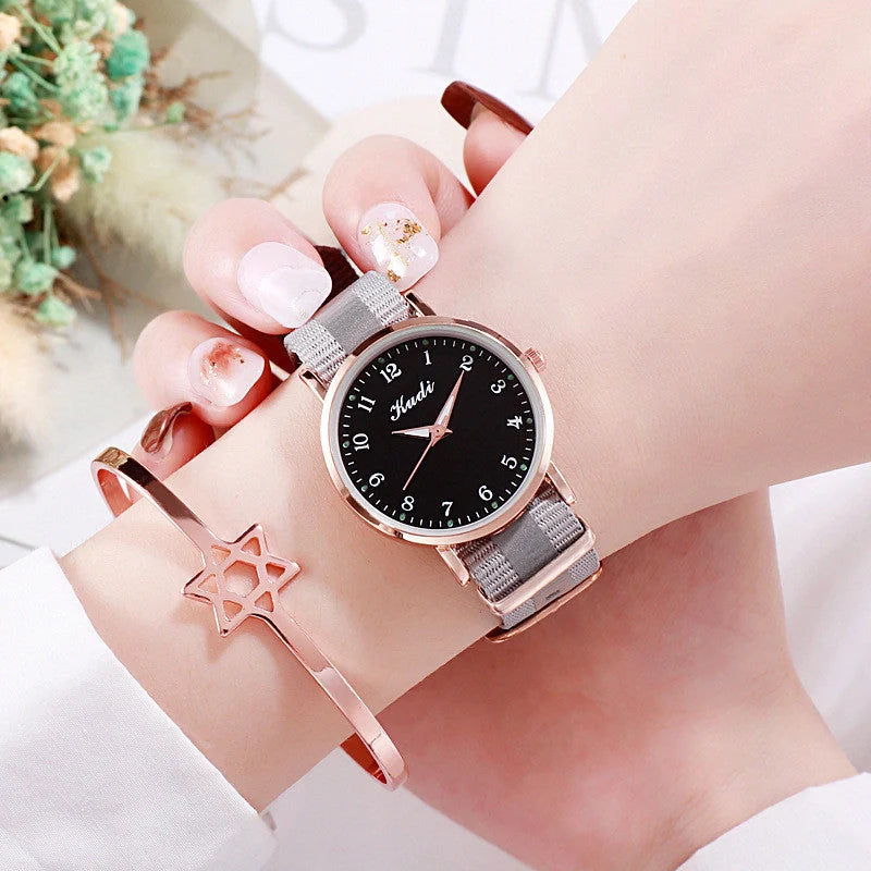 Luminous Starry Sky Watch with rainbow canvas strap for ladies, 36mm dial