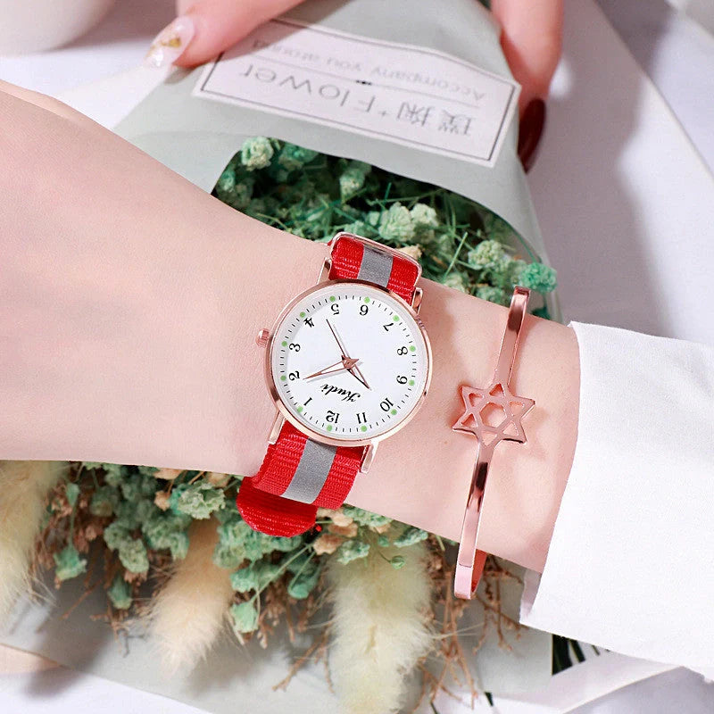 Luminous Starry Sky Watch with rainbow canvas strap for ladies, 36mm dial