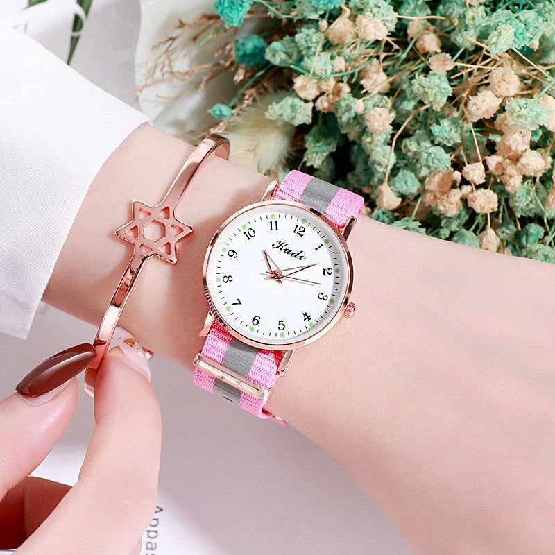 Luminous Starry Sky Watch with rainbow canvas strap for ladies, 36mm dial