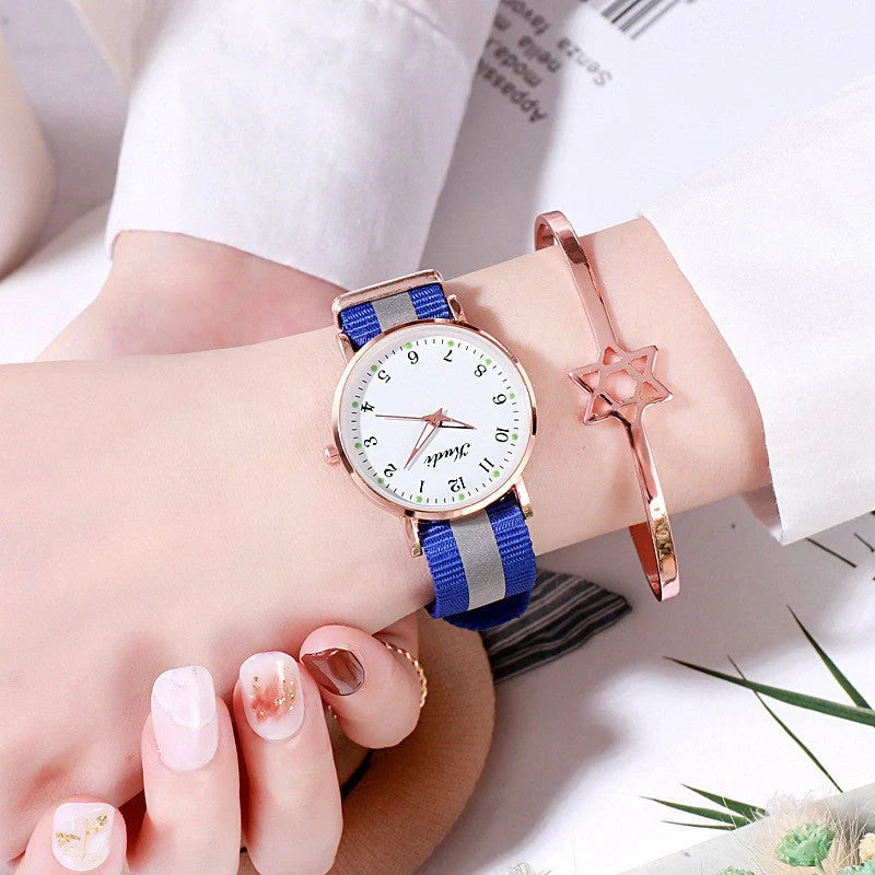 Luminous Starry Sky Watch with rainbow canvas strap for ladies, 36mm dial
