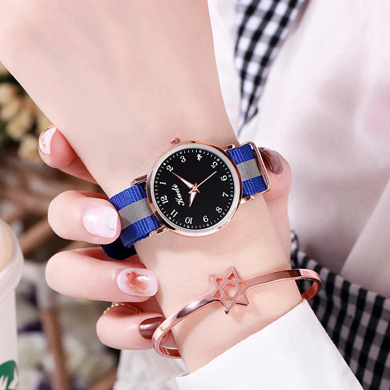 Luminous Starry Sky Watch with rainbow canvas strap for ladies, 36mm dial