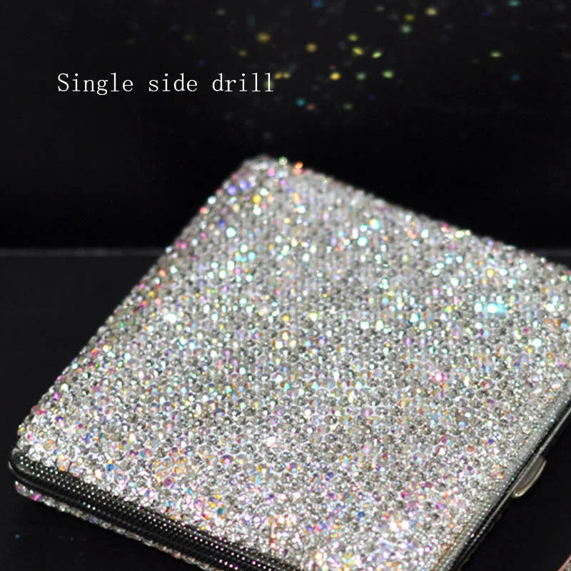 Handmade diamond rhinestone cigarette case for women in white metal
