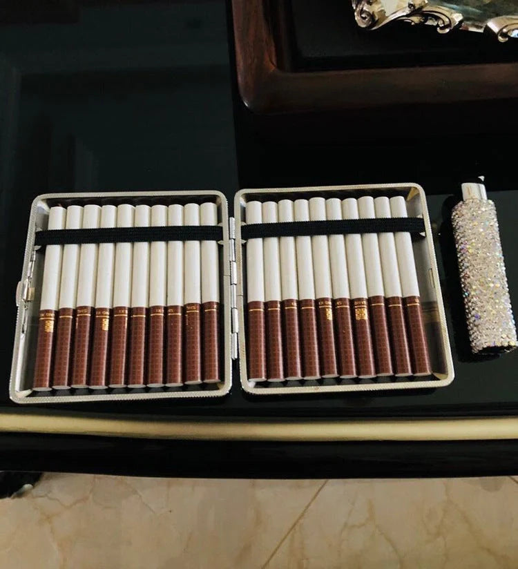 Handmade diamond rhinestone cigarette case for women in white metal