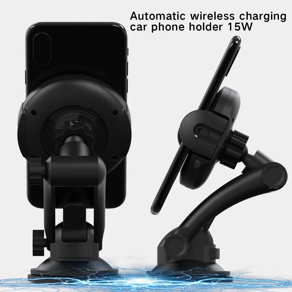 Magnetic car phone holder with wireless charging for smartphones, providing a secure and convenient in-car mount solution.
