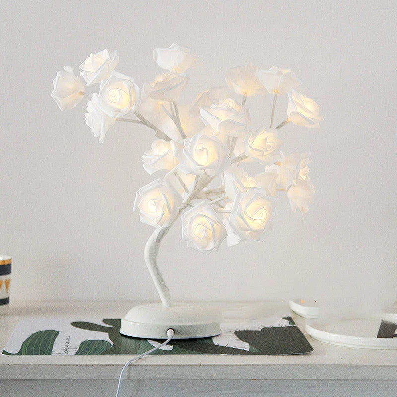 Enchanting LED cotton ball tree table lamp with adjustable branches and warm, glowing cotton ball lights
