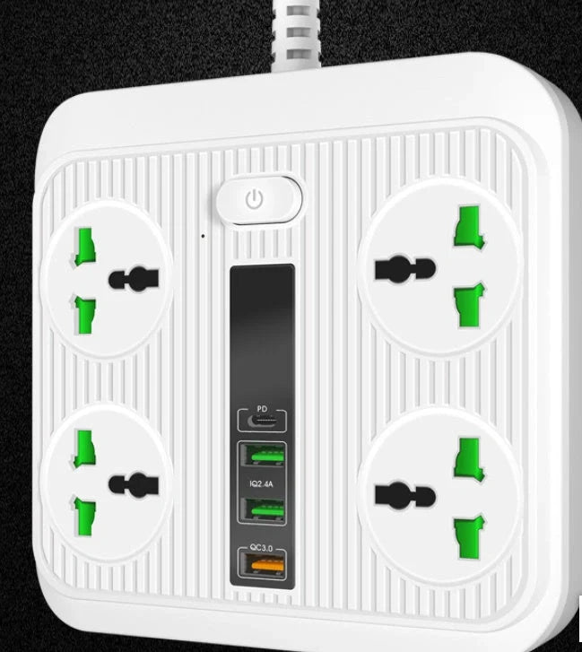 Smart Socket with TypeC PD 40W QC3.0 Fast Charging and 4 Power Sockets