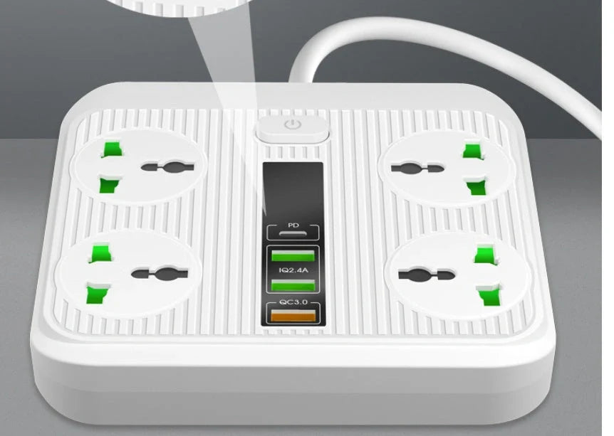 Smart Socket with TypeC PD 40W QC3.0 Fast Charging and 4 Power Sockets