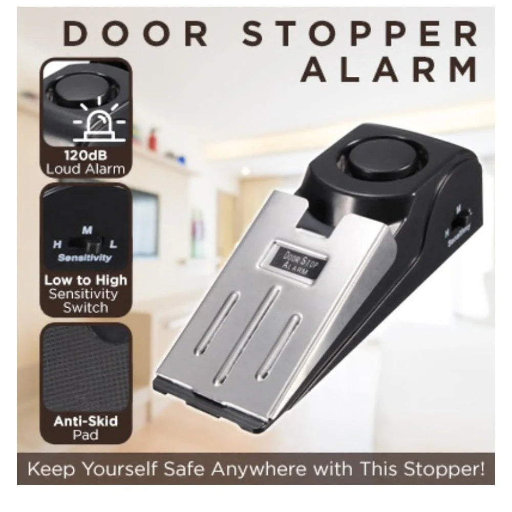 Wedge-shaped home security alarm with ABS construction and loud siren to deter intruders