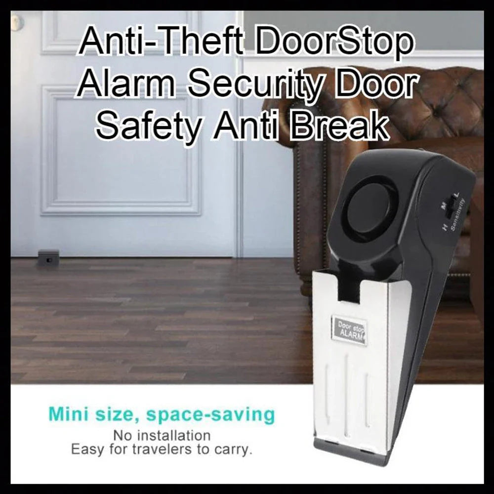 Wedge-shaped home security alarm with ABS construction and loud siren to deter intruders