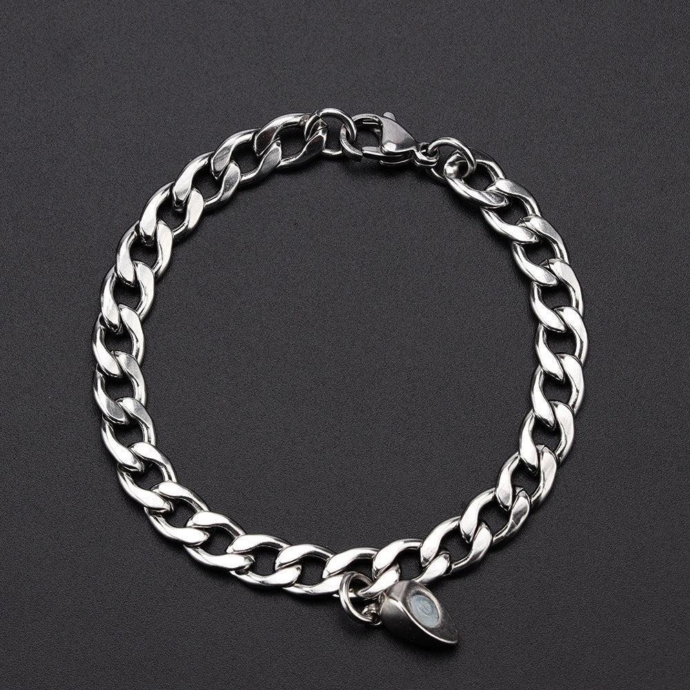 Elegant titanium steel couple bracelets with heart design, perfect for love gifts.