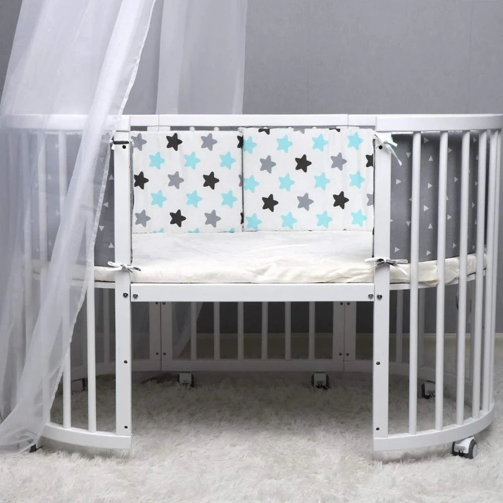 Premium cotton muslin crib bumper with four-piece design for comprehensive baby protection