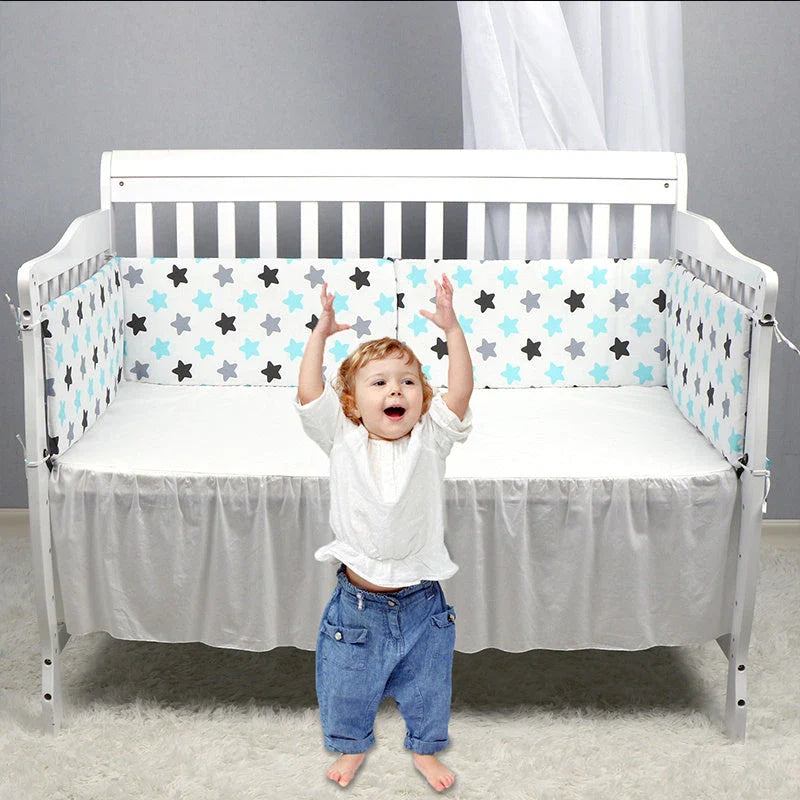 Premium cotton muslin crib bumper with four-piece design for comprehensive baby protection