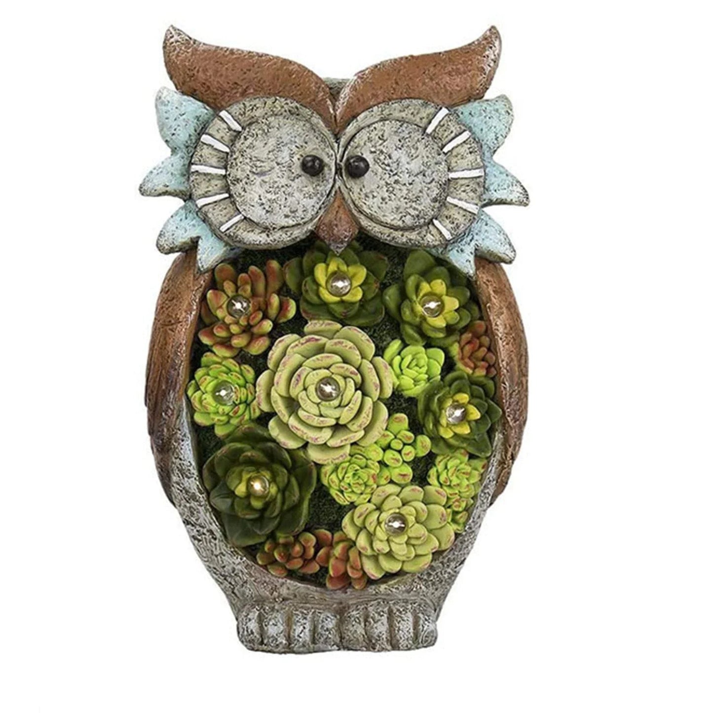 A charming solar-powered outdoor owl light made of high-quality resin, providing warm illumination for your yard or garden