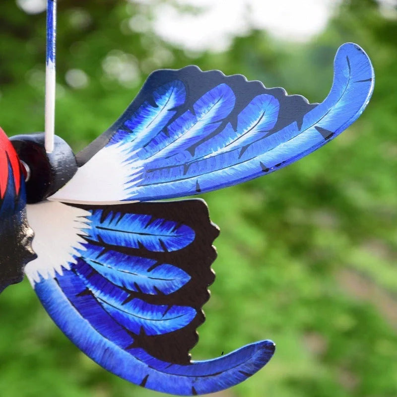 Handmade rooster windmill garden statue with vivid colours and waterproof features
