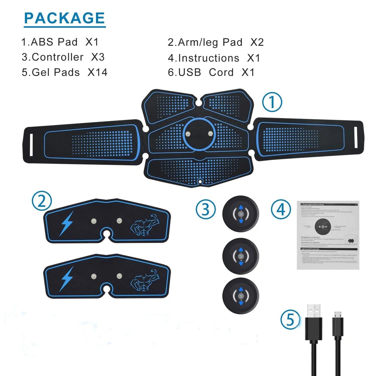 Smart Abdominal Exercise Equipment in black and blue with controllers and accessories