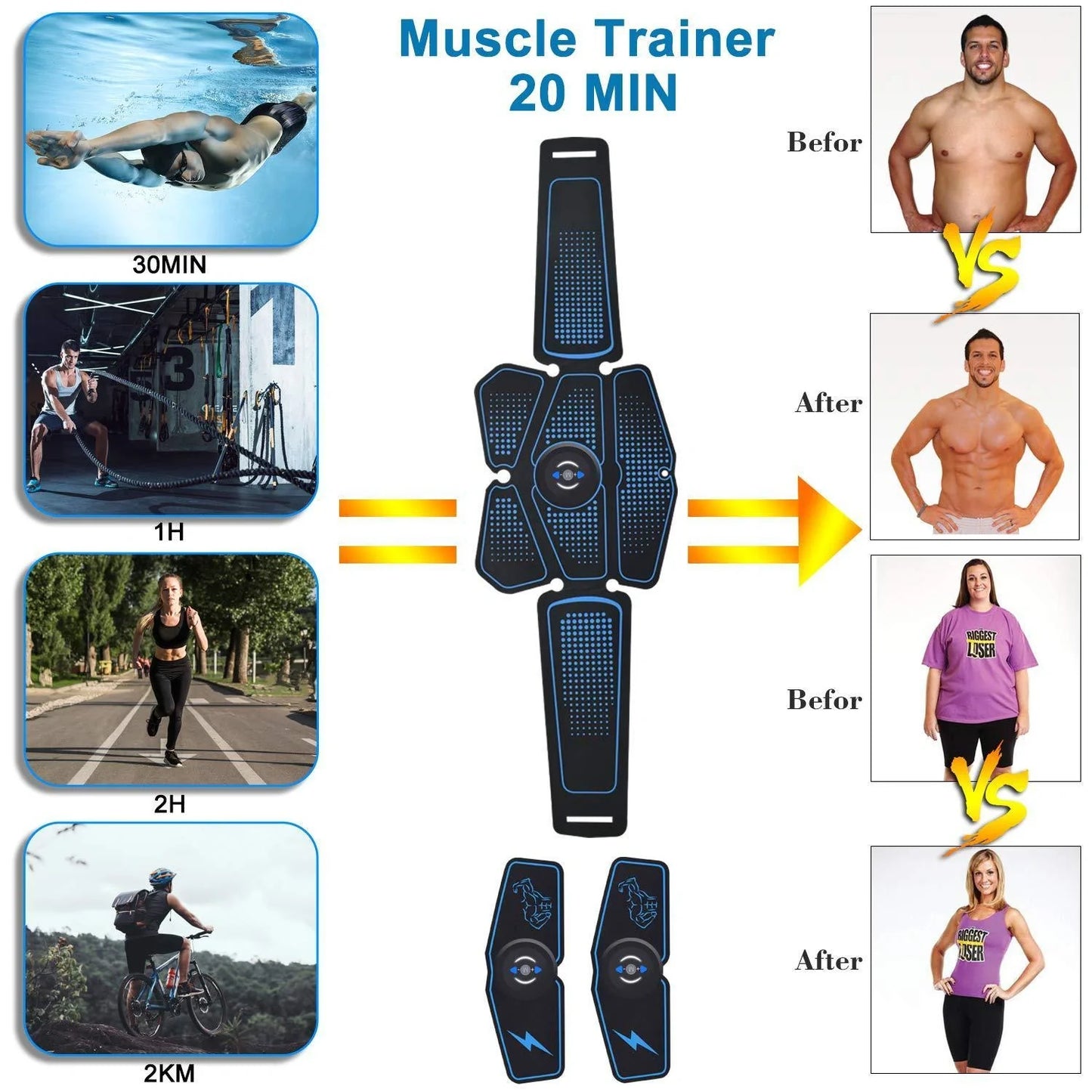 Smart Abdominal Exercise Equipment in black and blue with controllers and accessories