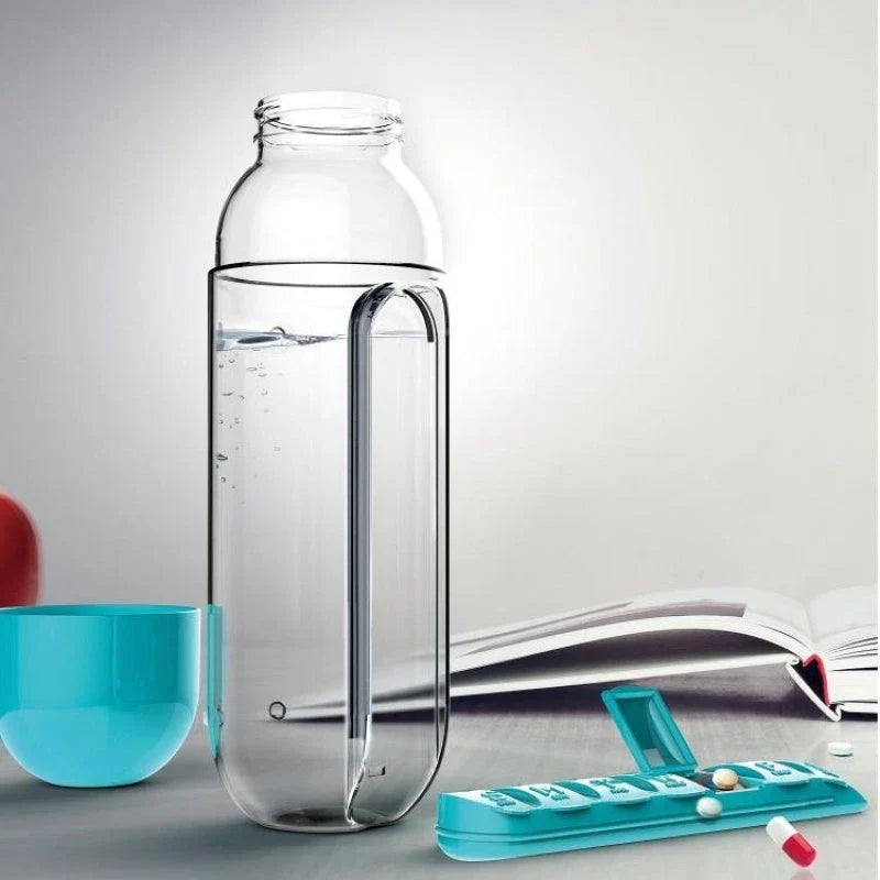 Portable Hydration Bottle with Medication Organizer - Stay Hydrated and Organized on the Go