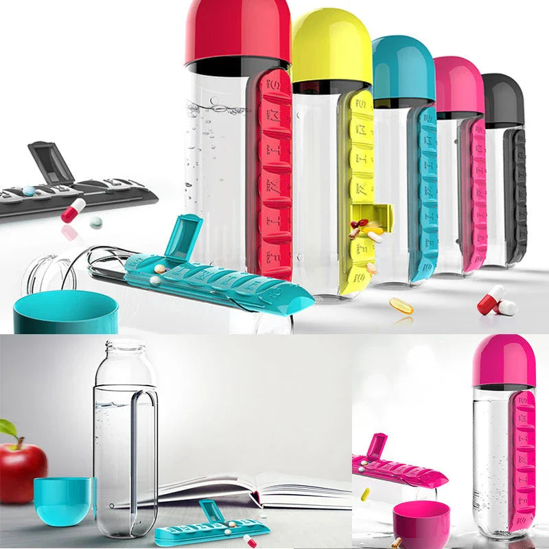 Portable Hydration Bottle with Medication Organizer - Stay Hydrated and Organized on the Go