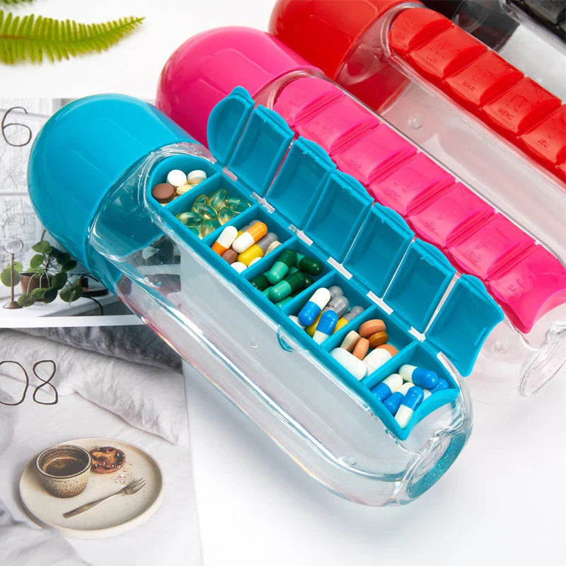 Portable Hydration Bottle with Medication Organizer - Stay Hydrated and Organized on the Go