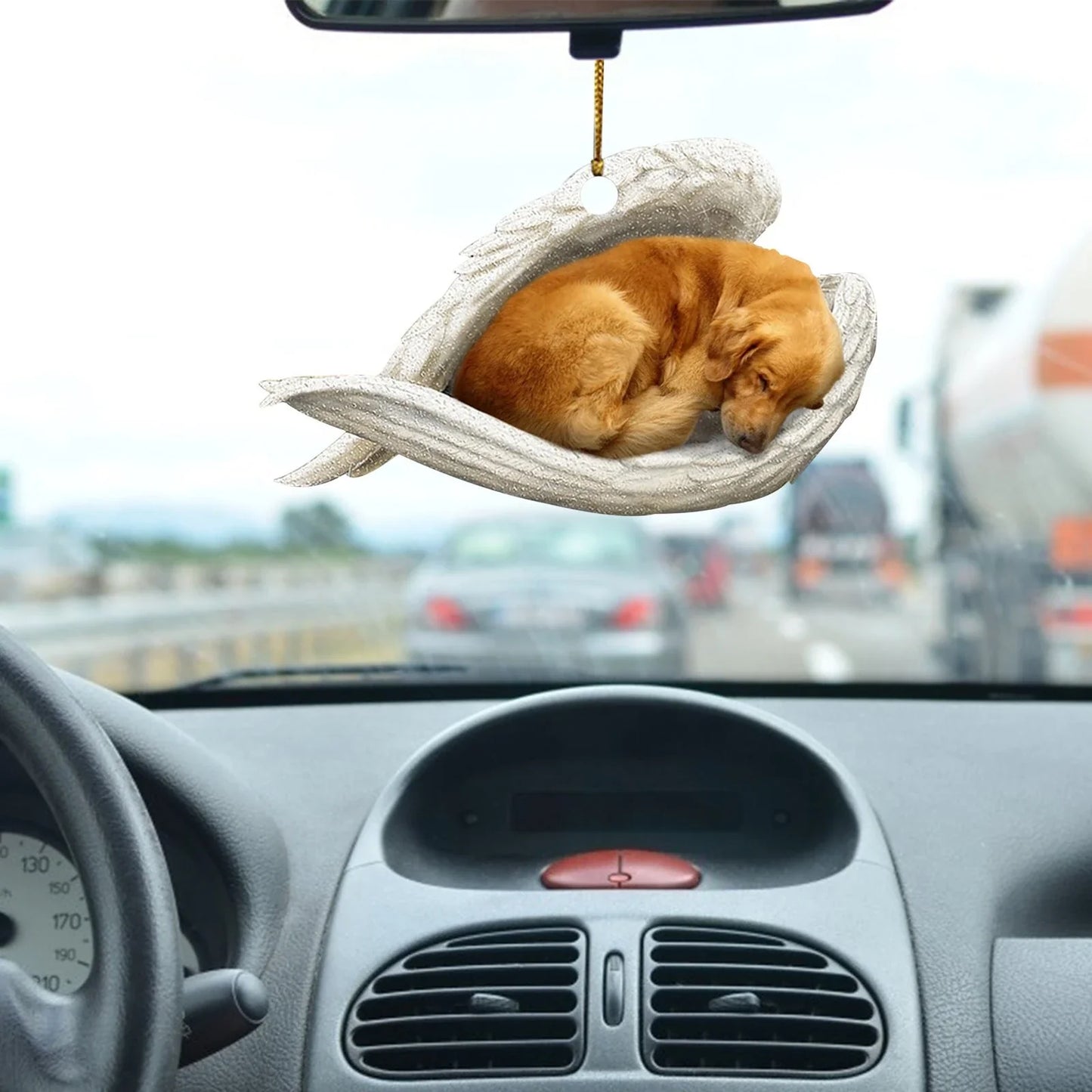 Charming sleeping dog angel acrylic car pendant decoration with a whimsical design