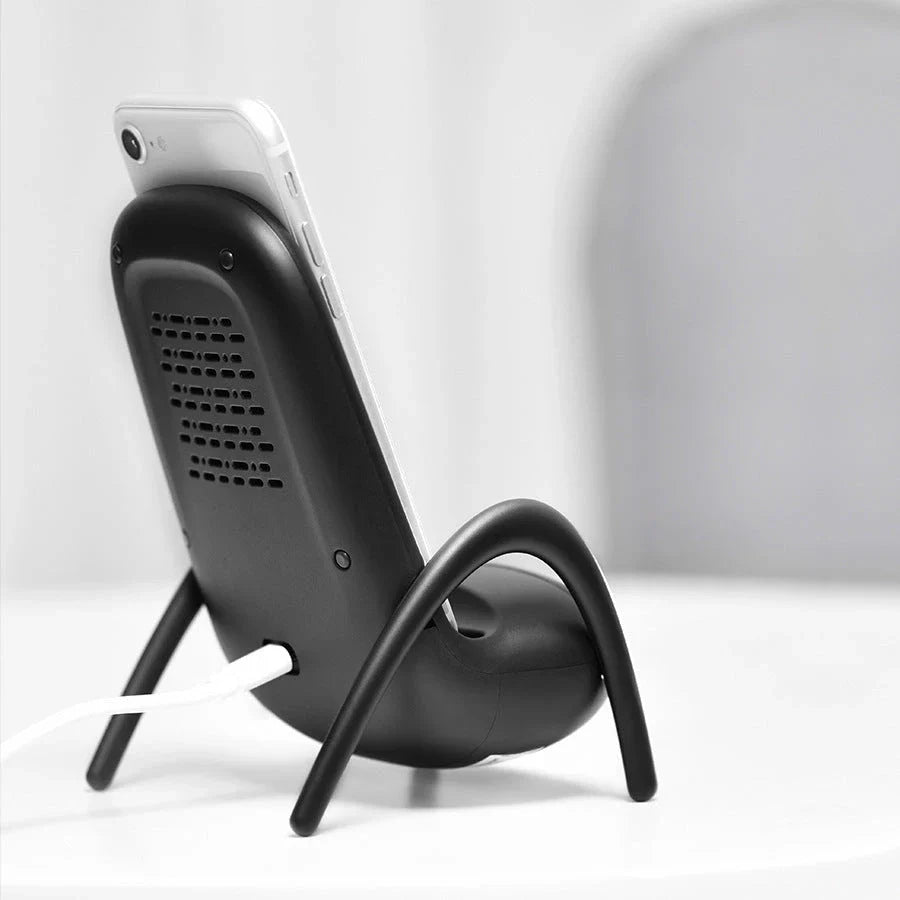 Premium wireless charging station with stylish phone stand in white and black colours