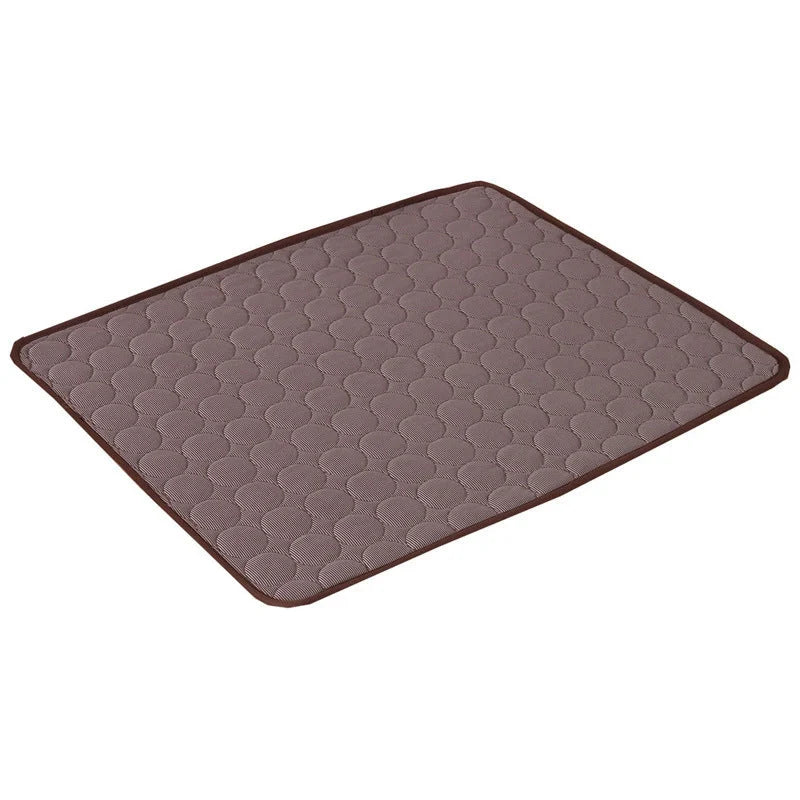 Pet Summer Portable Ice Silk Cooling Pad in various colors and sizes