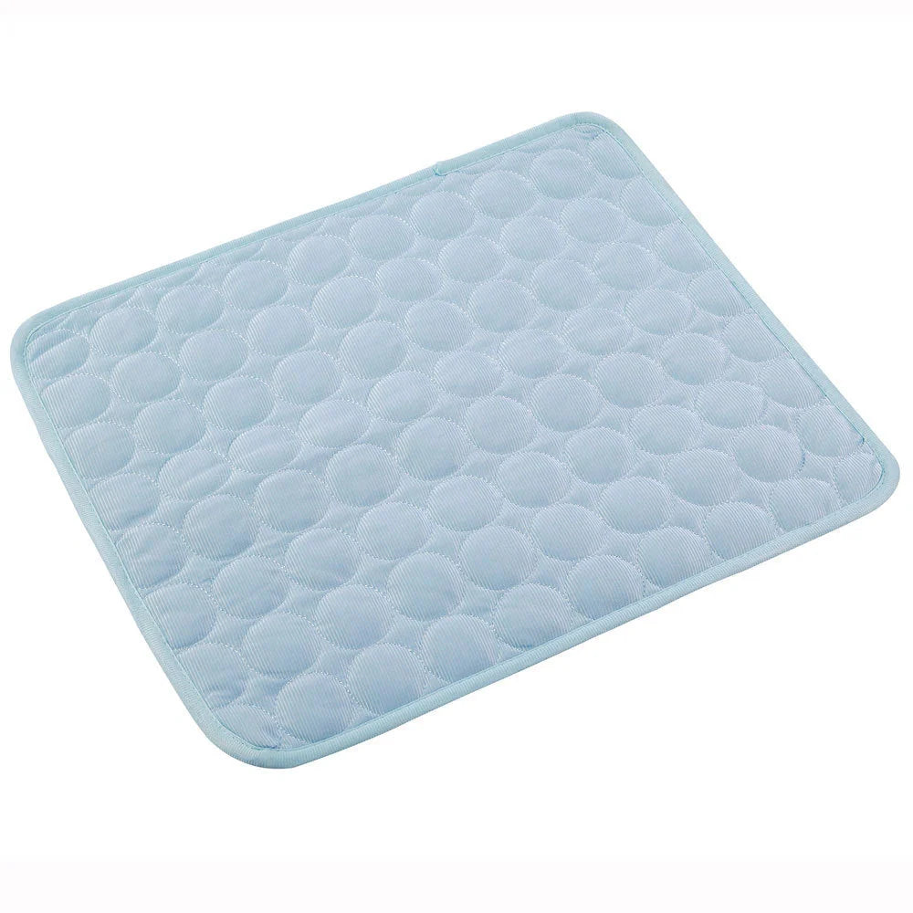 Pet Summer Portable Ice Silk Cooling Pad in various colors and sizes