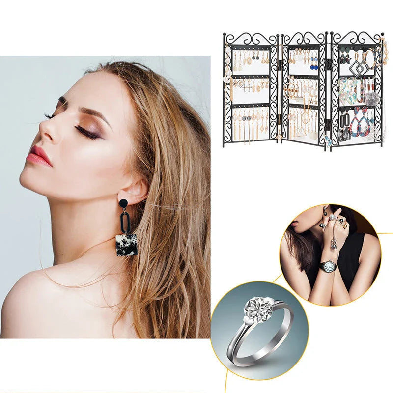 Jewelry organizer with a sleek, European-inspired design and a folding mechanism for space-saving storage