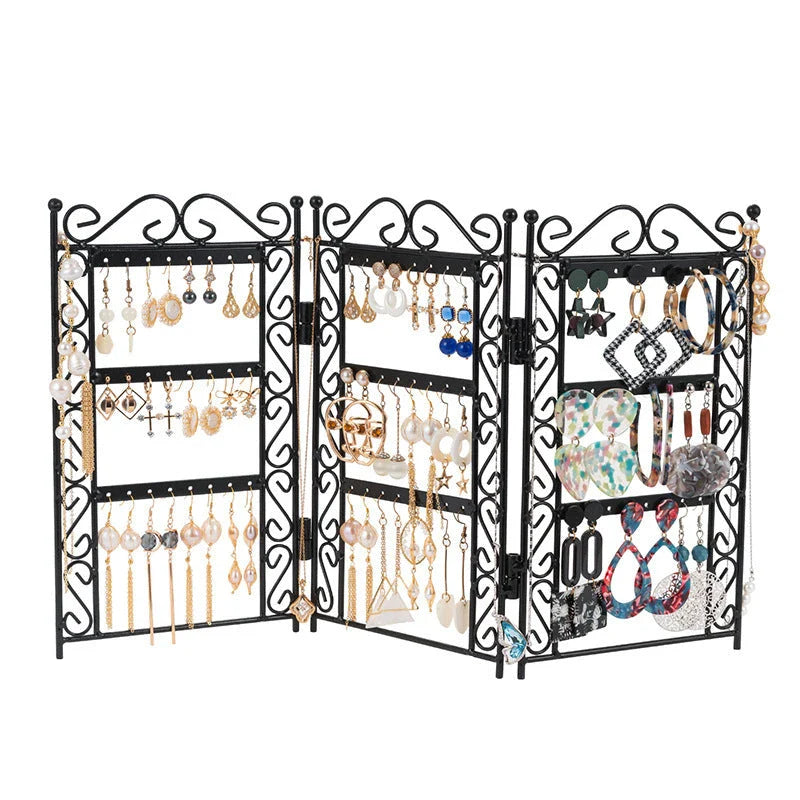 Jewelry organizer with a sleek, European-inspired design and a folding mechanism for space-saving storage