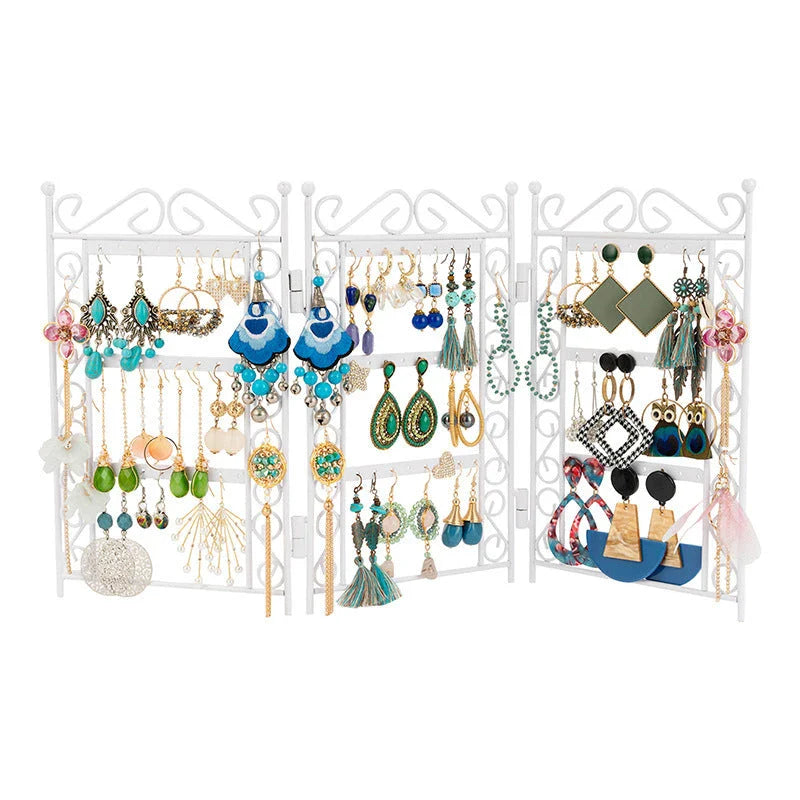 Jewelry organizer with a sleek, European-inspired design and a folding mechanism for space-saving storage