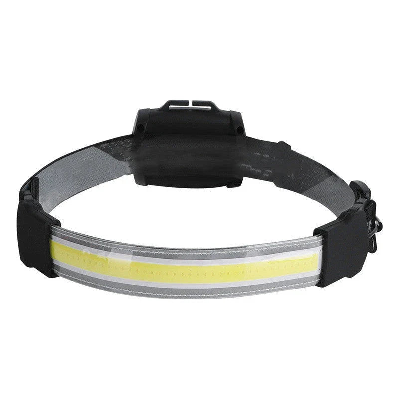 Powerful COB LED headlamp with 3 lighting modes, adjustable headband, and rechargeable battery