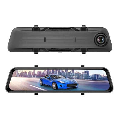 Premium dual-lens dash cam with 1080p HD recording, 12-inch touchscreen, and night vision for comprehensive road protection
