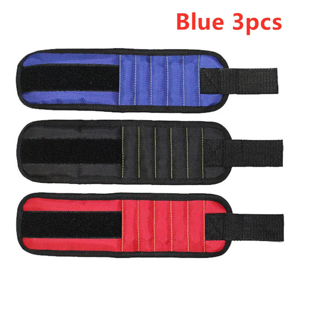 A 15-slot magnetic wristband made of durable nylon with powerful embedded magnets for organising and holding small tools and fasteners.