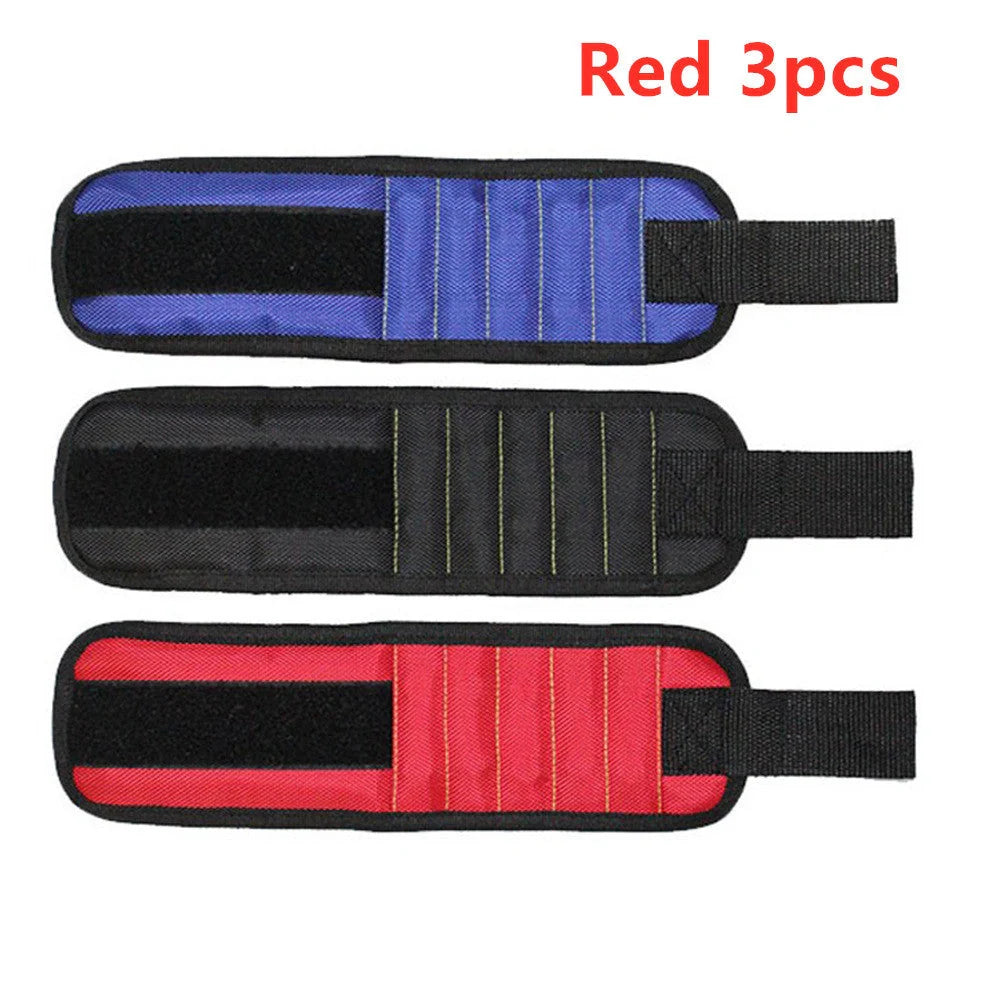 A 15-slot magnetic wristband made of durable nylon with powerful embedded magnets for organising and holding small tools and fasteners.