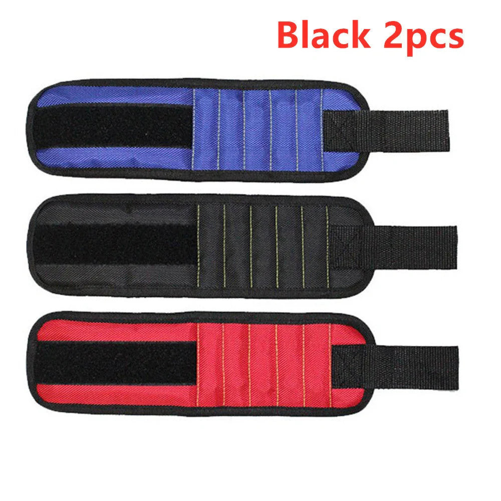 A 15-slot magnetic wristband made of durable nylon with powerful embedded magnets for organising and holding small tools and fasteners.