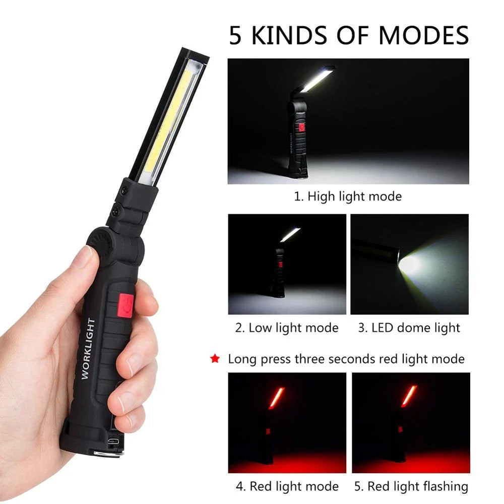 Powerful COB LED Torch with Magnetic Mount and Hanging Hook for Versatile Hands-Free Lighting