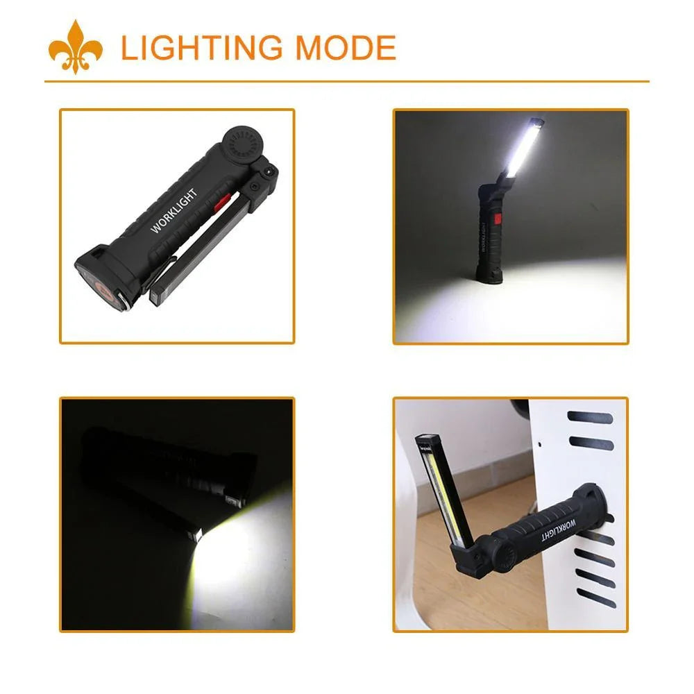 Powerful COB LED Torch with Magnetic Mount and Hanging Hook for Versatile Hands-Free Lighting
