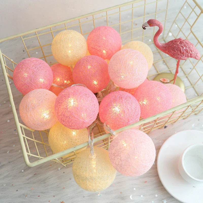 Charming cotton thread ball LED lantern lights with warm, twinkling illumination for cosy home decor