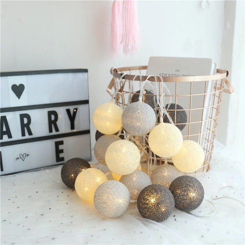 Charming cotton thread ball LED lantern lights with warm, twinkling illumination for cosy home decor