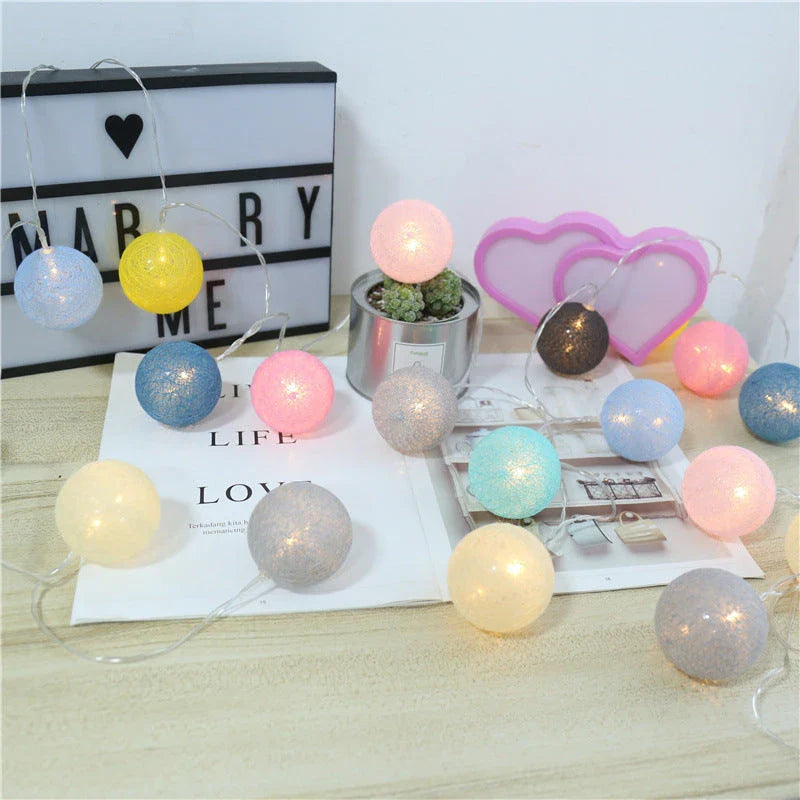 Charming cotton thread ball LED lantern lights with warm, twinkling illumination for cosy home decor