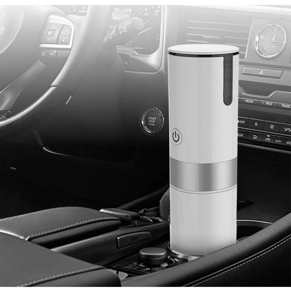 Portable automatic coffee maker with one-touch brewing and compatible with ground coffee or capsules