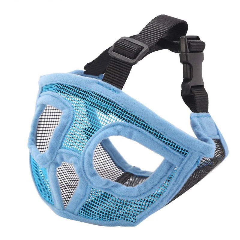 Adjustable breathable dog muzzle in various colours and sizes for flat-faced breeds like French Bulldogs