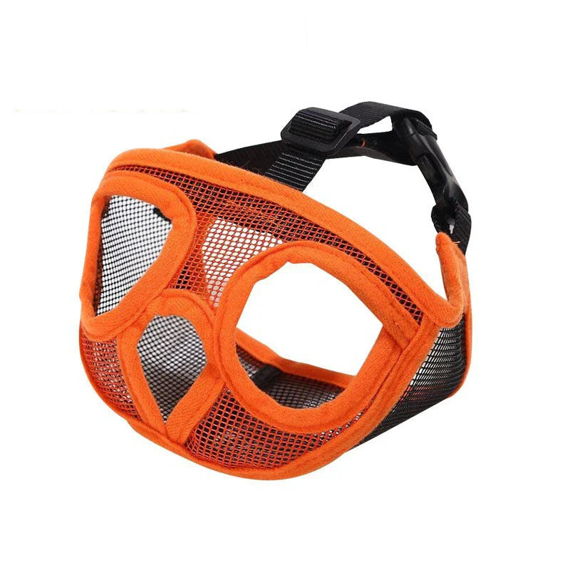 Adjustable breathable dog muzzle in various colours and sizes for flat-faced breeds like French Bulldogs