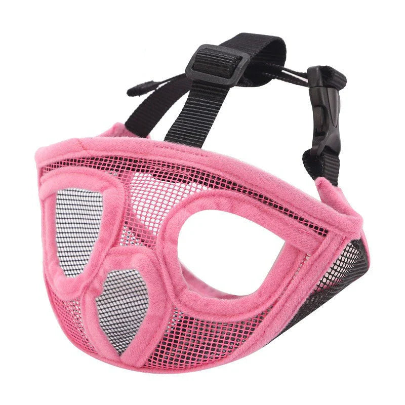 Adjustable breathable dog muzzle in various colours and sizes for flat-faced breeds like French Bulldogs