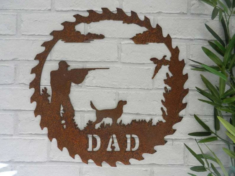 Handcrafted metal fishing scene pendant for garden decoration