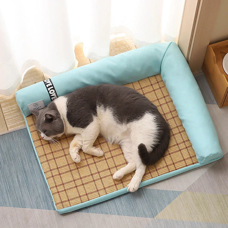 Cooling Pet Bed made of high-quality faux suede and polypropylene cotton, offering breathable comfort and soft support for cats and dogs.