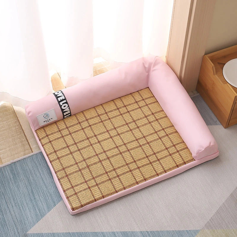 Cooling Pet Bed made of high-quality faux suede and polypropylene cotton, offering breathable comfort and soft support for cats and dogs.